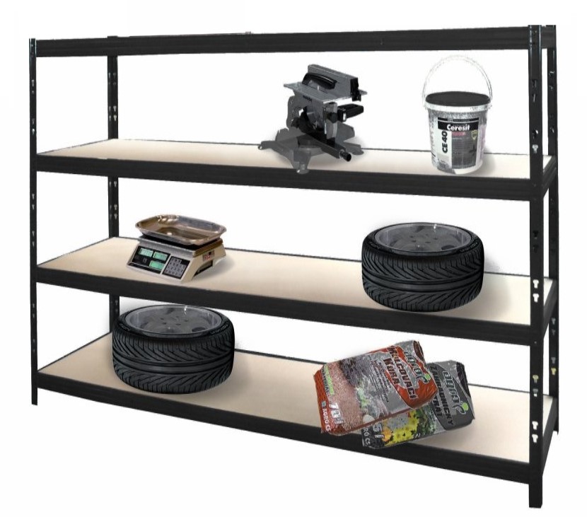 Zátěžový regál 4 - policový lakovaný 180x120x60 400Kg/police,černá