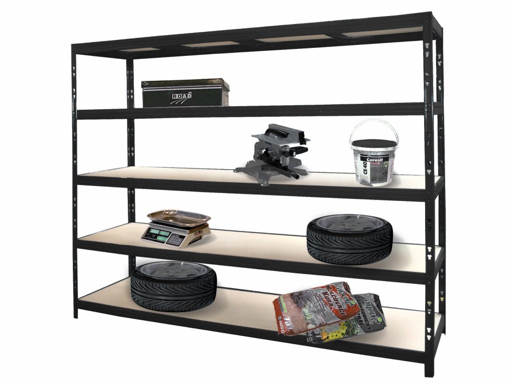 Vysokozátěžový regál 5 - policový lakovaný 180x120x60 350Kg/police, Barva-ČERNA