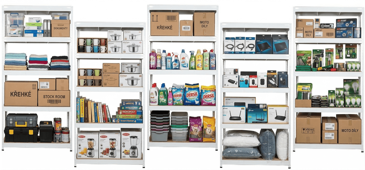 AKČNÍ BALÍČEK 5 ks zátěžových regálu 5-ti pol. lakovaný 180x140x60 300 kg