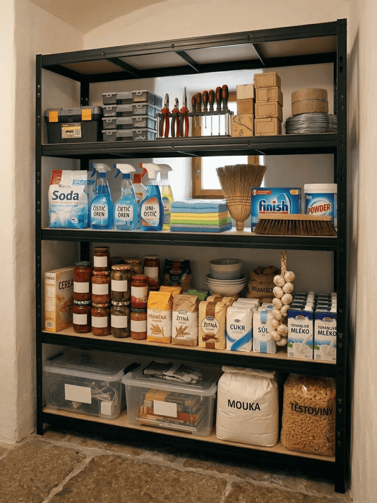 Vysokozátěžový regál 5 - policový lakovaný 180x120x60 350Kg/police, Barva-ČERNA