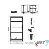 Lehký regál 5-ti policový lakovaný 180x90x40 155kg,černá